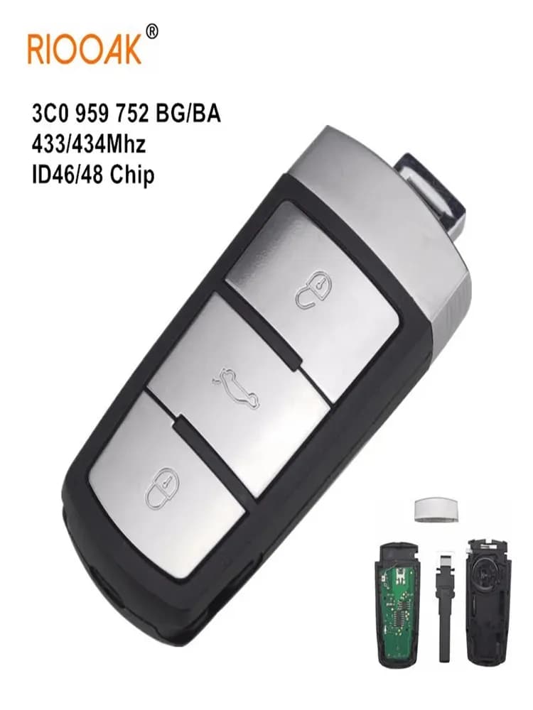 Télécommande intelligente à 3 boutons, 433MHz, sans clé, avec puce ID48/46/BG, pour voiture VW Passat CC, Passat Magotan