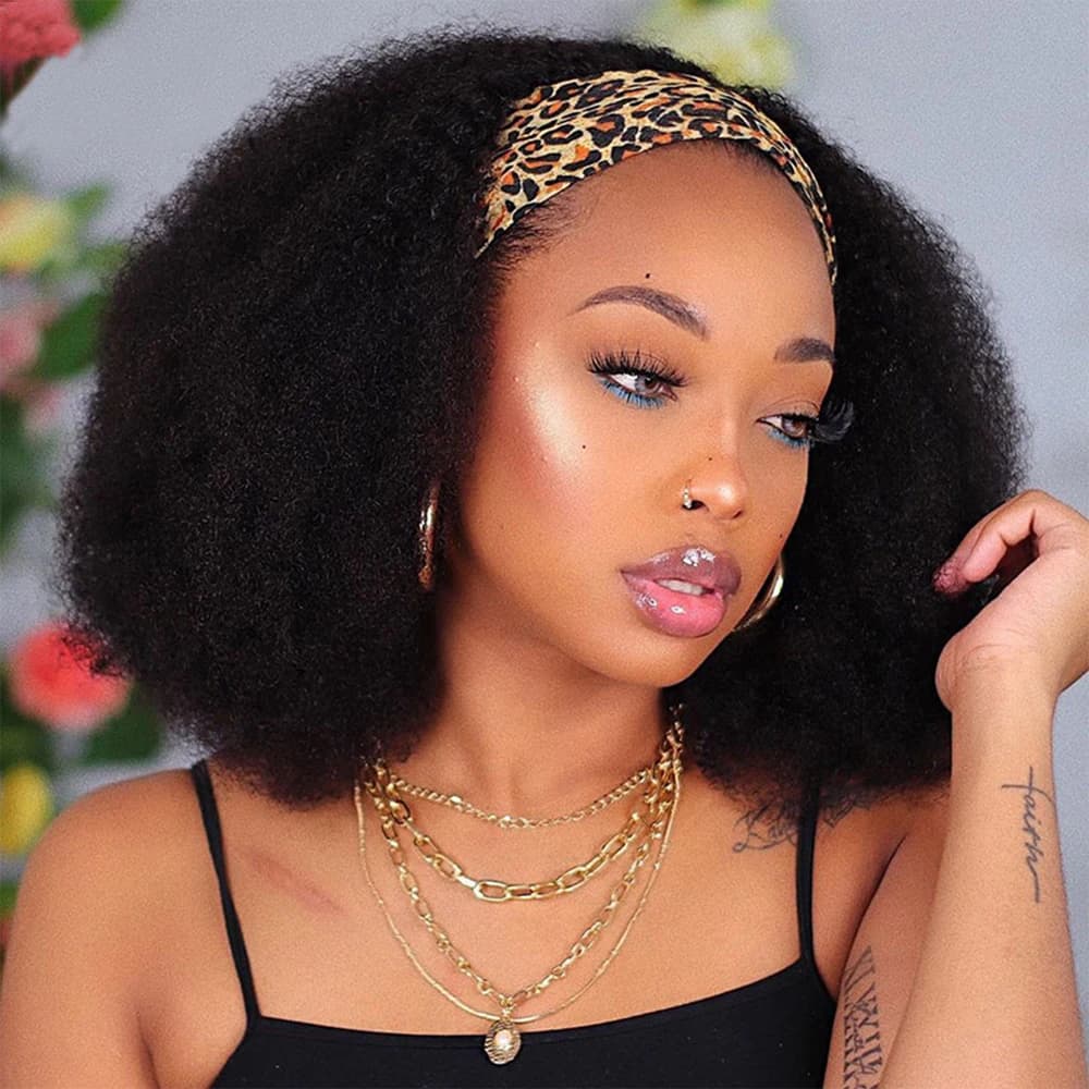 Afro crépus bouclés bandeau perruque cheveux humains brésilien bouclés Remy Afro crépus bandeau perruque pour les femmes noires fait à la Machine sans colle Yarra