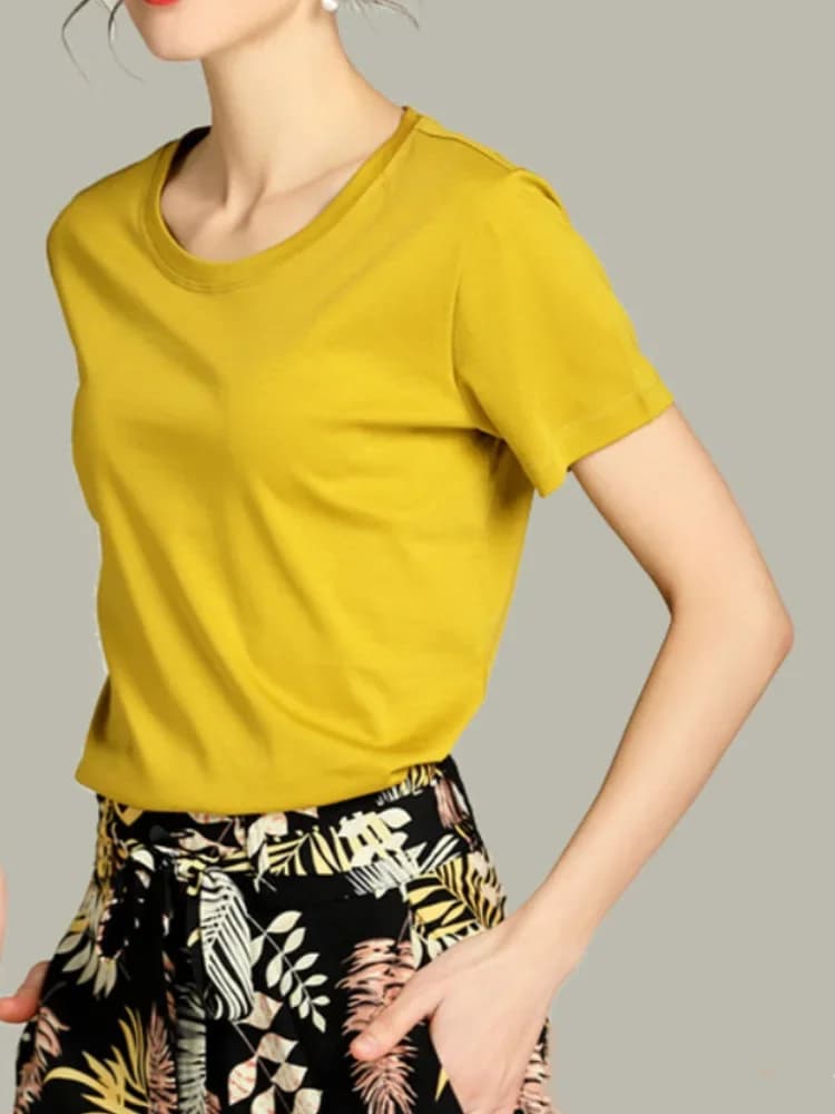 T-shirt Femme Été 2026 Col V Manches Courtes Coton Décontracté Uni Haut Ample Basique