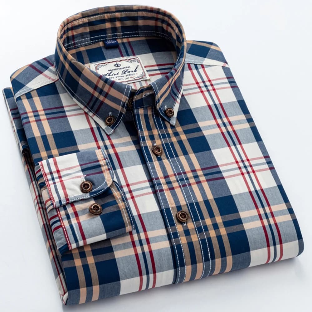 Chemise décontractée à manches longues à carreaux 100% coton pour hommes, chemises boutonnées légères et respirantes pour printemps et automne