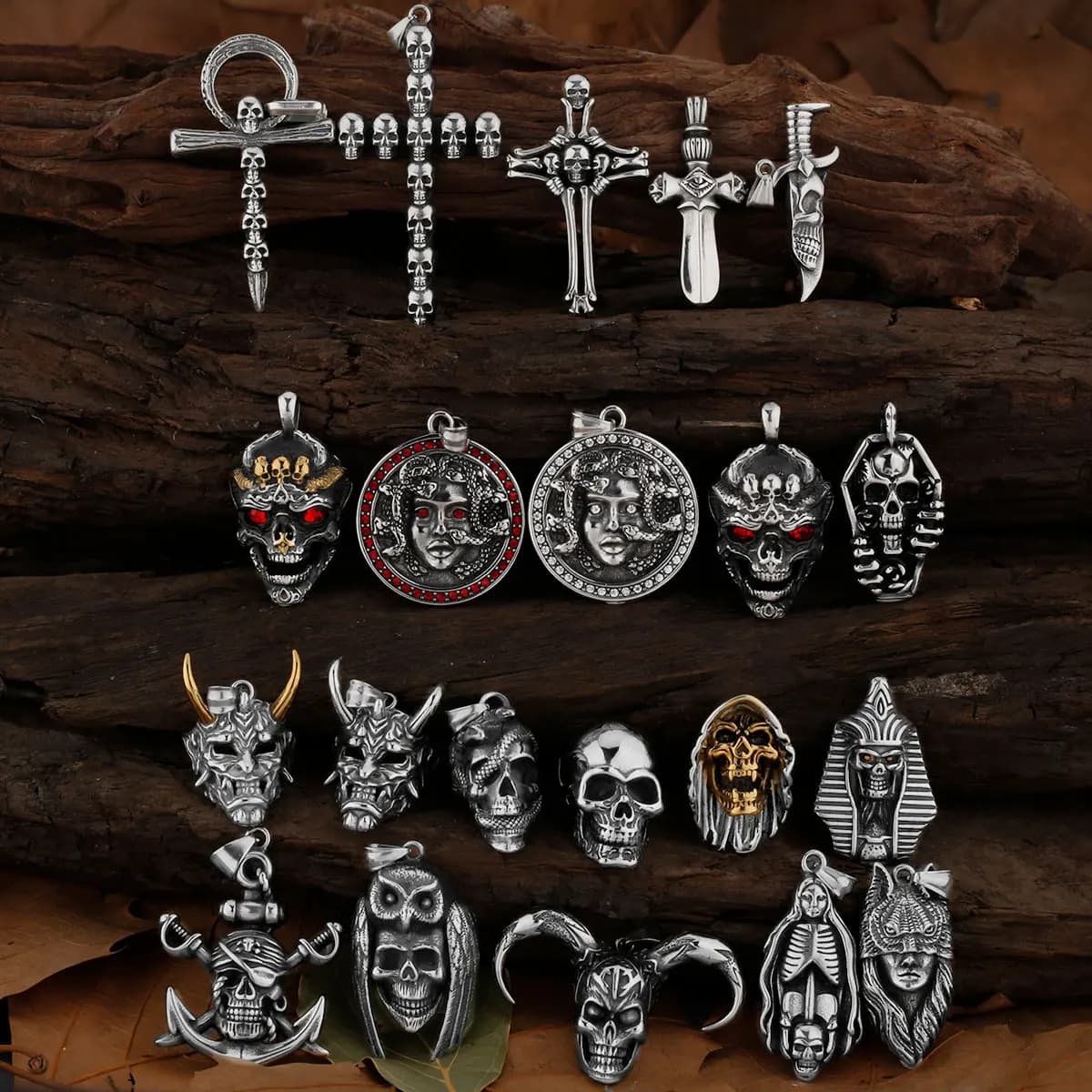 Collier de crâne de mode néo-gothique en acier inoxydable, toutes sortes d'hommes et de femmes, collier avec pendentif tête fantôme, vente en gros