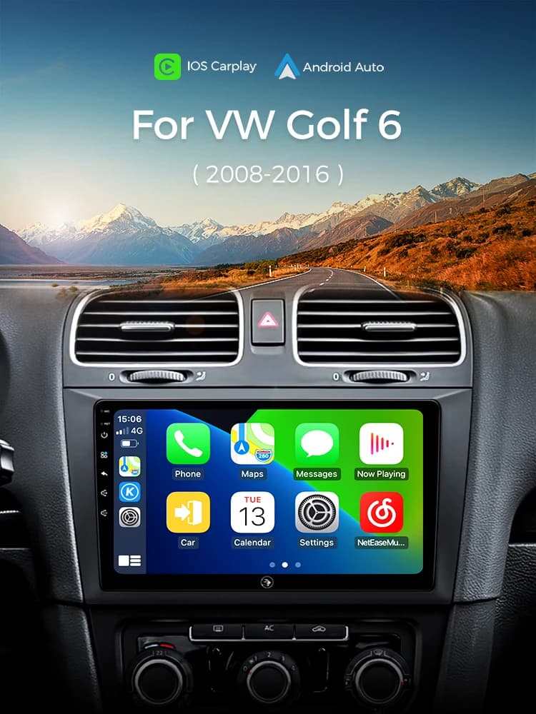 Ainavi-Autoradio Android Carplay sans fil, 4G DSP, 48EQ, 2 Din, Limitation de voiture, Volkswagen VW Golf 6 MK6 GTI 2008-2016