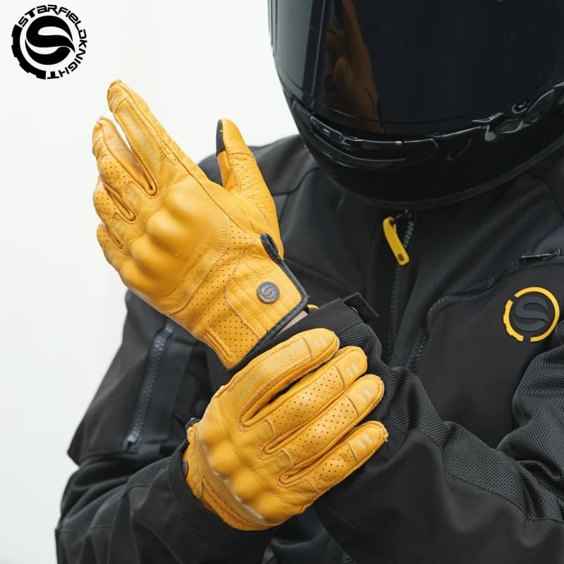 SFK – gants de moto rétro en cuir de chèvre véritable, doigt complet, Protection des articulations respirantes, accessoires d'équipement de course d'équitation, été
