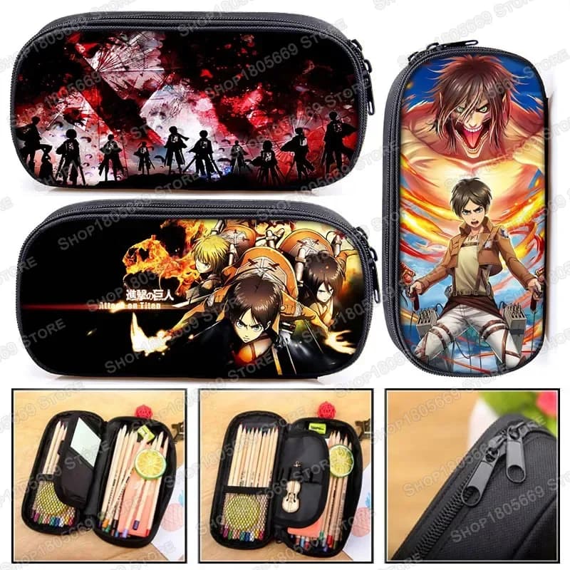 Trousse à crayons attaque des titans, trousse à crayons, sac de papeterie pour enfants, trousse scolaire, Levi Mikasa Eren, garçon et fille