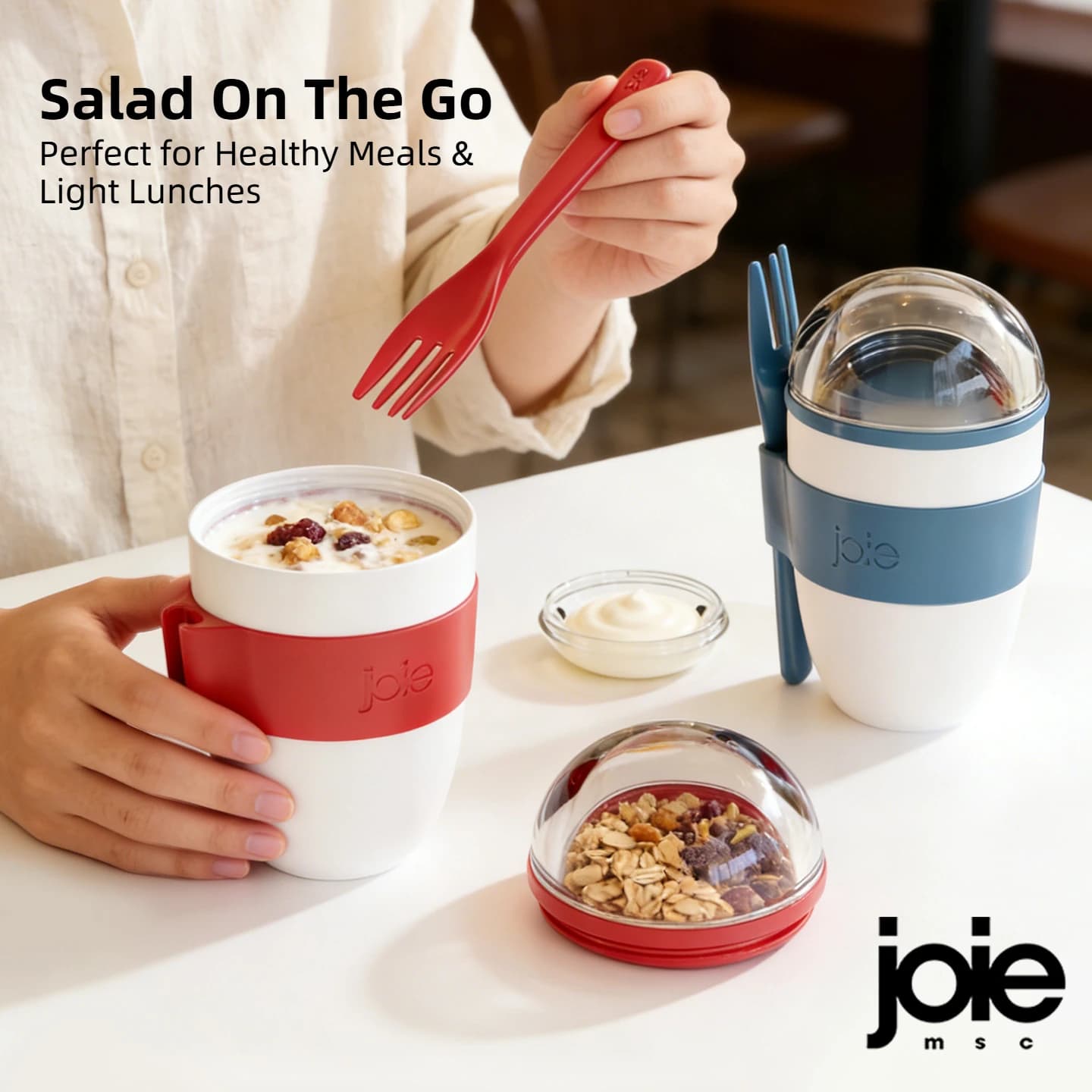 Gobelet à salade portable Joie avec couvercle pour légumes, fruits, flocons d'avoine, smoothies, yaourts, petit-déjeuner, préparation de repas à emporter