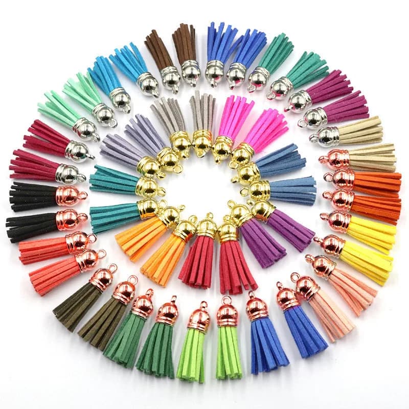 Gland en faux cuir suédé pour porte-clés, sangles de téléphone portable, or, argent, bijoux d'été, pendentif bricolage, breloques, recherche, 38mm, 20-100 pièces
