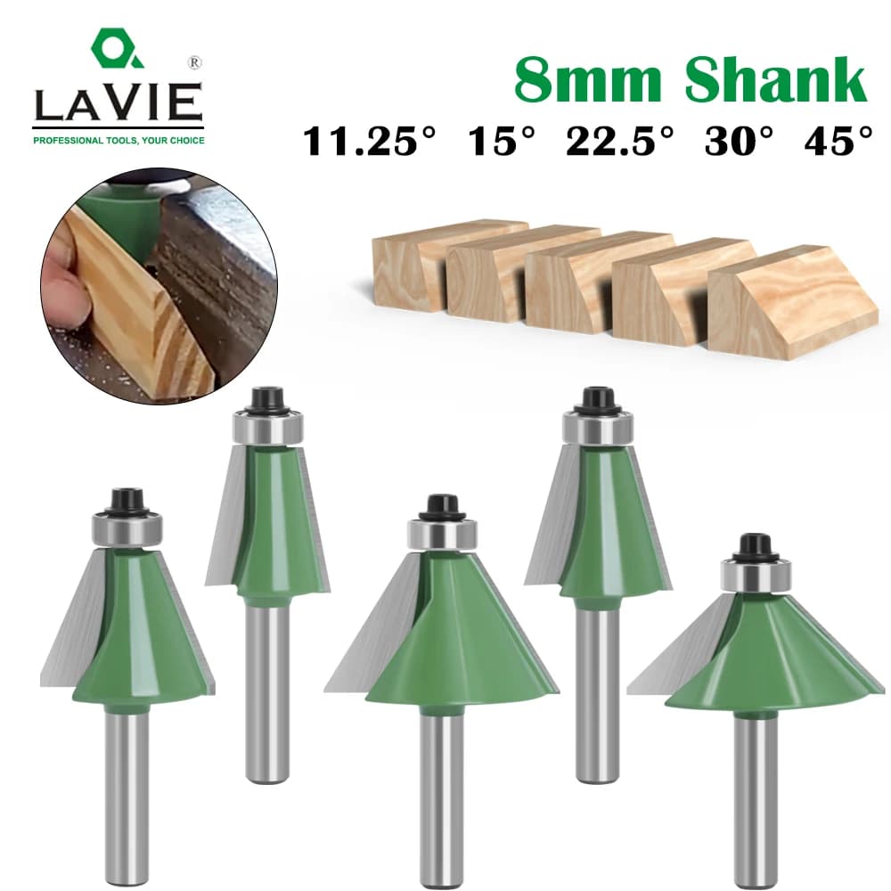 LAVIE 1pc 8mm tige chanfrein routeur peu 11-45 degrés biseauté bordure fraise pour bois bois machines-outils
