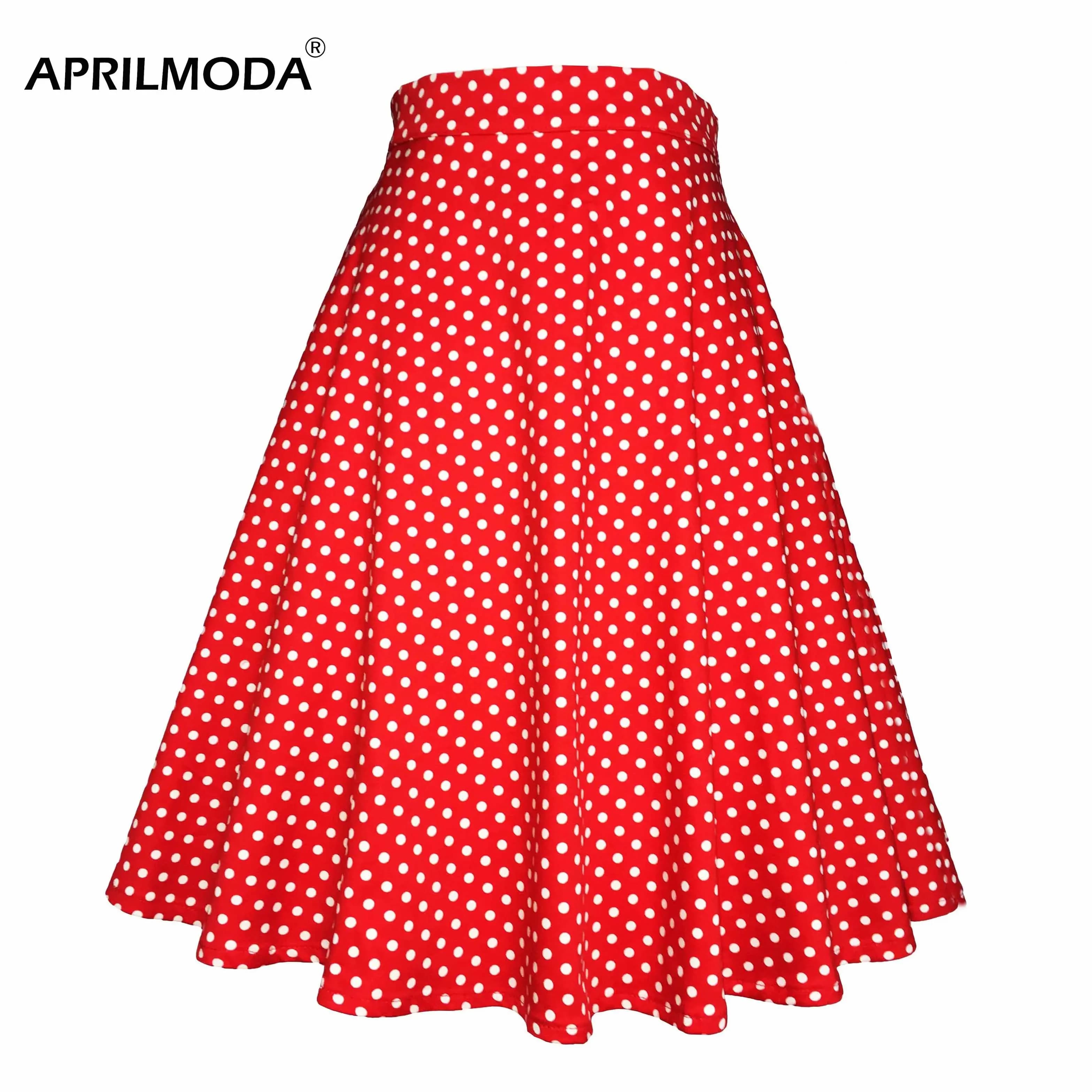 Petit rouge à pois coton femmes Sexy Midi jupe d'été Pin Up taille haute rétro Vintage Rockabilly 50s femmes jupe