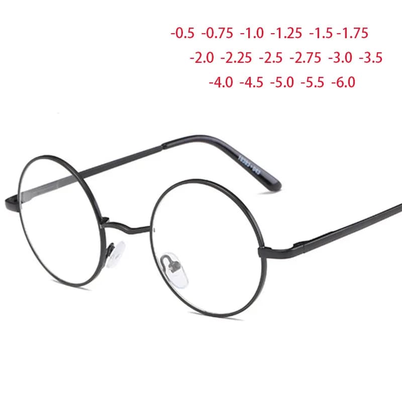 Lunettes rondes classiques à monture métallique, Prescription 0 -0.5 -1.0 -2.0 à-6.0