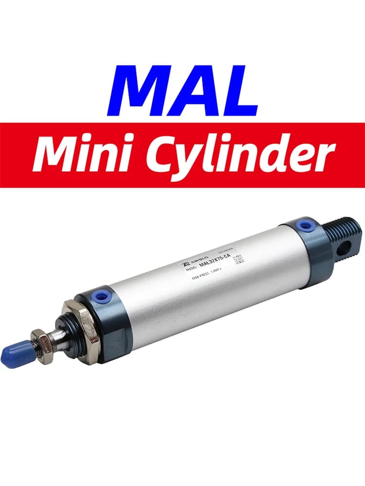 Cylindre pneumatique compact à double effet en aluminium de la série MAL, modèles MAL20, 25, 32, 40, course 25-200CA