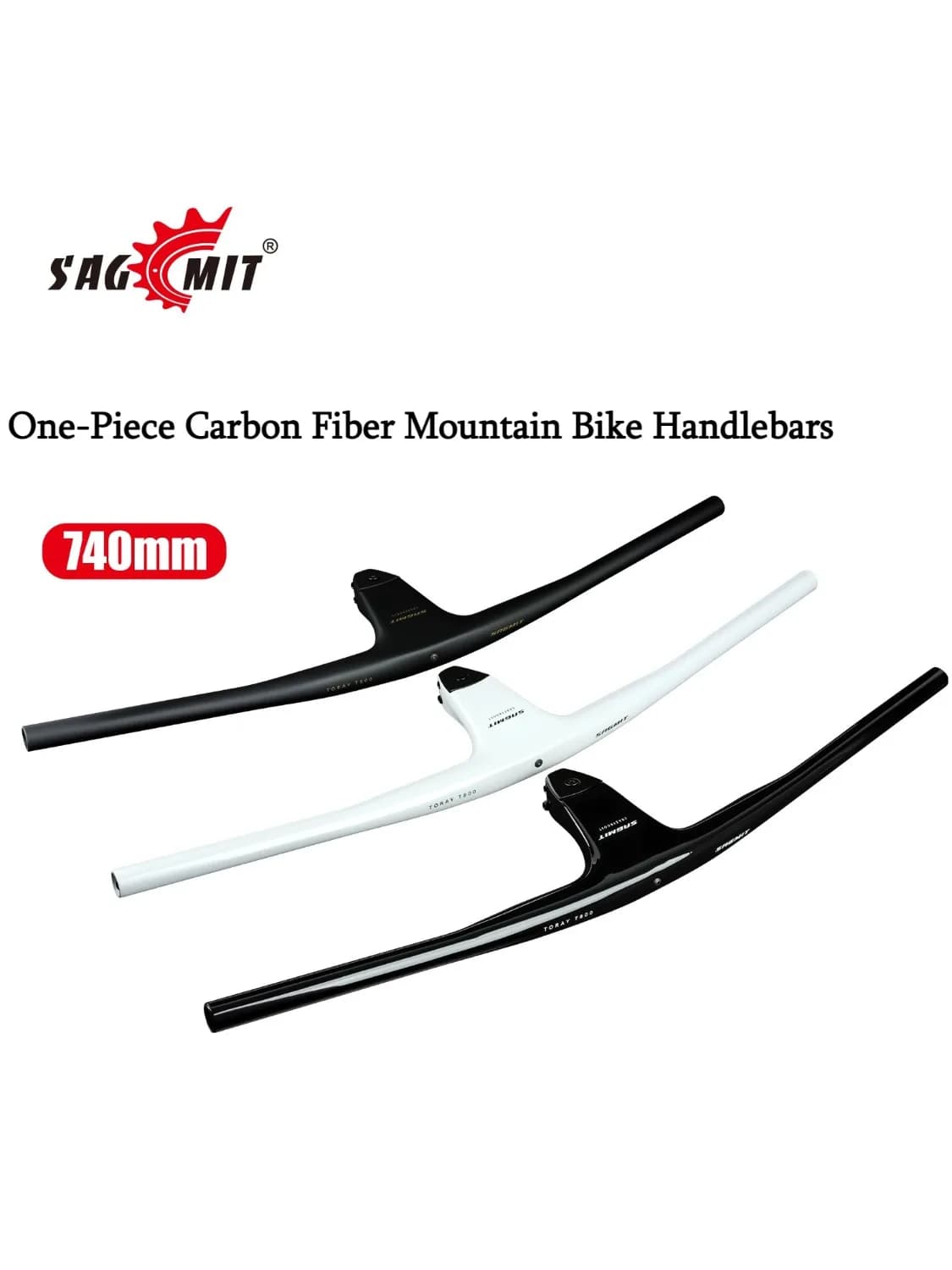 SAGMIT Guidon de VTT en fibre de carbone 740 mm avec potence intégrée -17 ° Guidon plat léger Aero à passage interne pour vélos de gravier et VTT