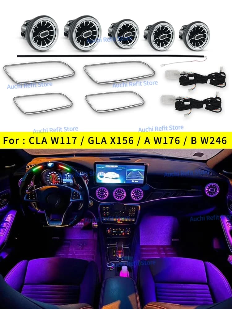Nouvelle lampe d'atmosphère de turbine d'évent de voiture de 12 couleurs LED pour mercedes-benz AMG A/B/CLA/GLA classe W176 W117