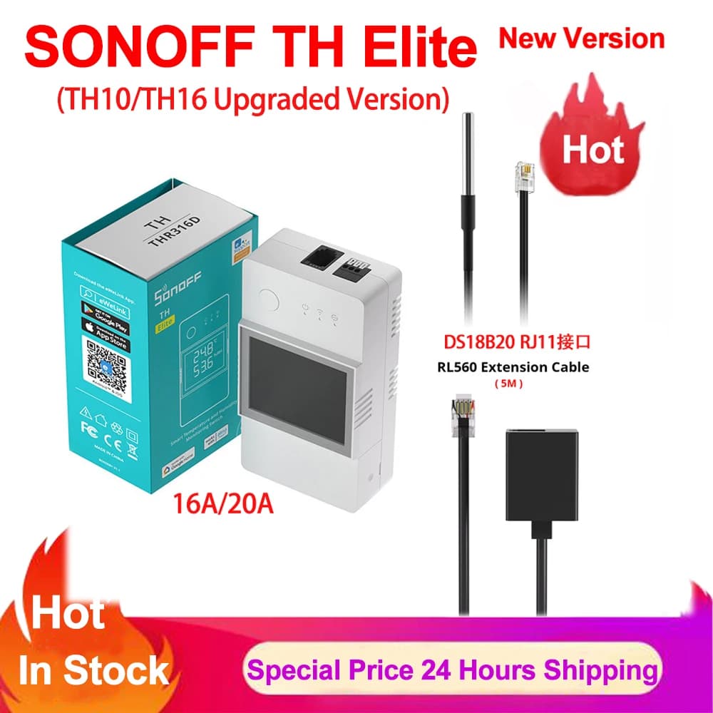 SONOFF-Thermostat à capteur intelligent, contrôle intelligent de la température et de l'humidité, THR320D, THS01, DS18B20, Wi-Fi, TH 16A, 20A, Elite THRSION D, THR320D