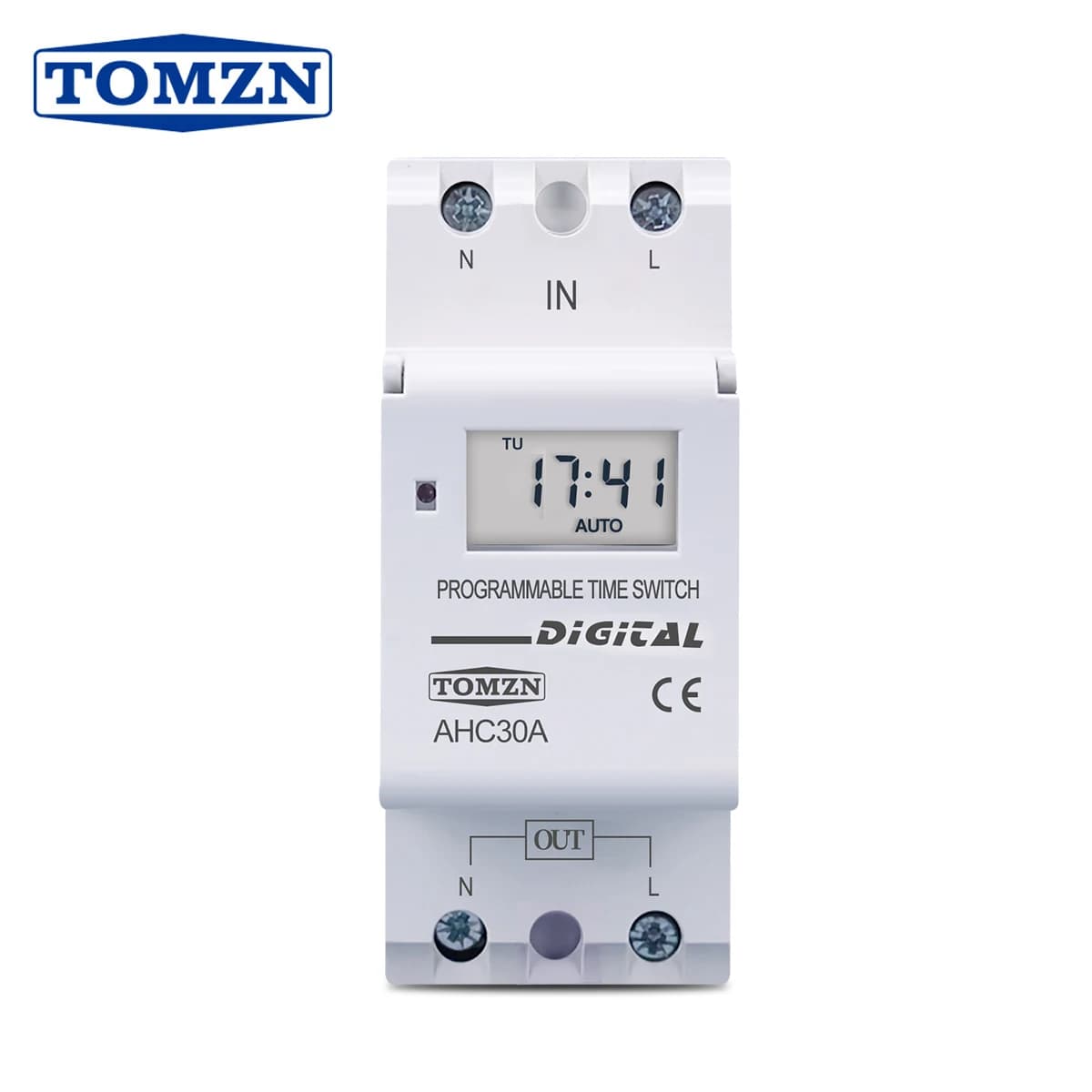 TOMZN Nouveau type de minuterie numérique programmable hebdomadaire 7 jours sur rail DIN, 2 fils, relais de contrôle AC 220V 230V 12V 24V 48V 16A