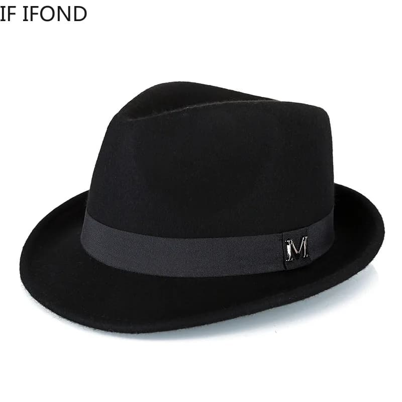 Hommes hiver épais chaud feutre Fedora chapeaux laine Gentleman Jazz casquette homburg mâle classique à bord étroit chapeau haut-de-forme