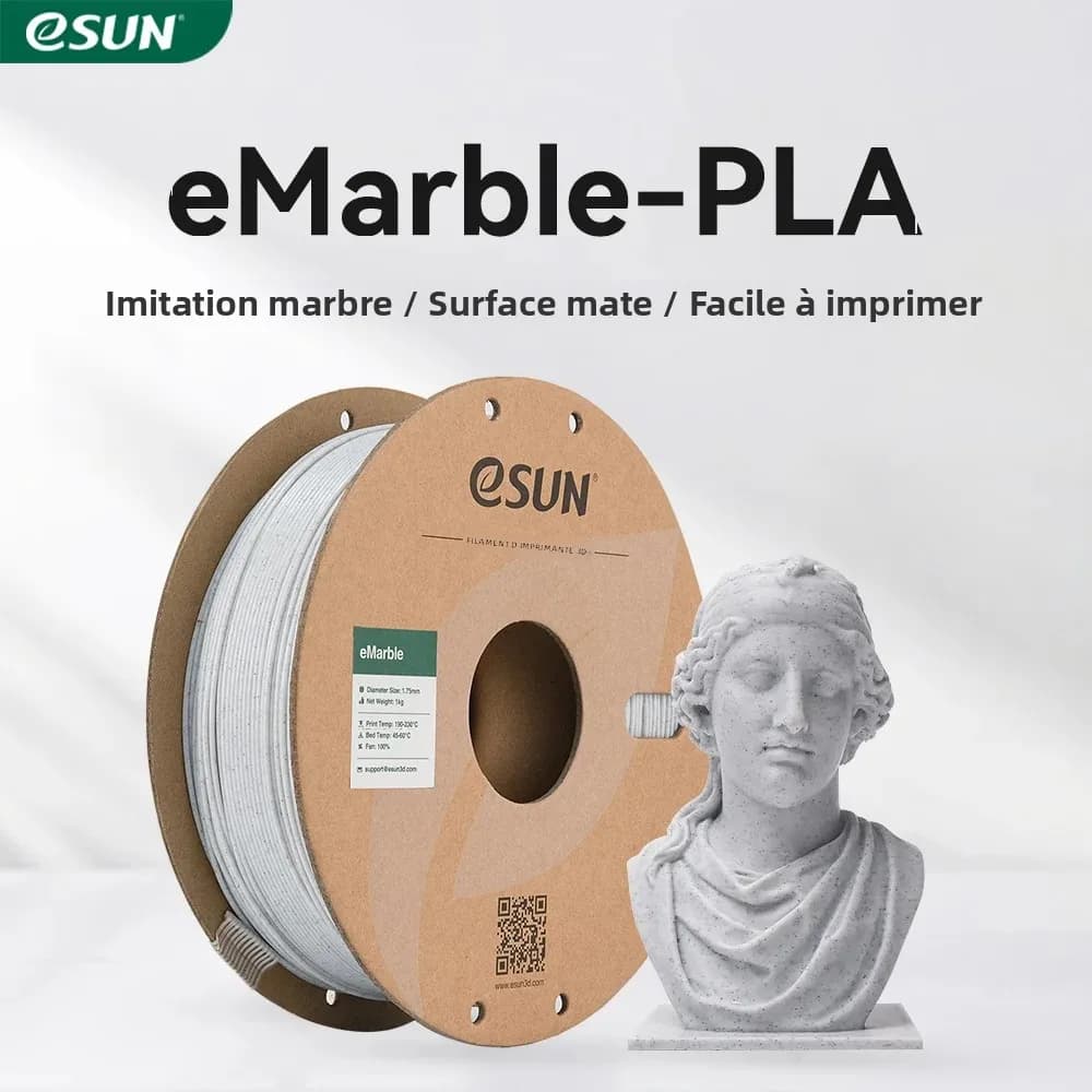 Filament PLA Marbre ESUN 1,75 mm pour imprimante 3D, PLA Marbre +/- 0,05 mm, bobine de 1 kg (2,2 lb) pour imprimantes 3D