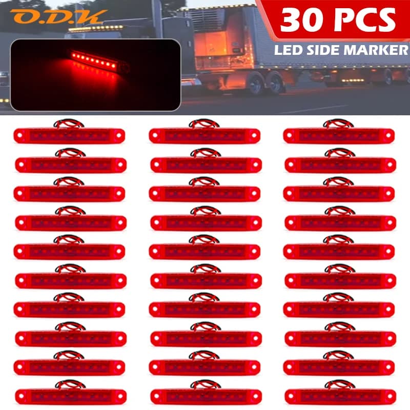 30 pièces Feux de position latéraux à 9 LED, feux de freinage, feux de signalisation, feux de gabarit pour voiture, bus, UTE, remorque, camion, poids lourd, caravane 12V 24V Rouge