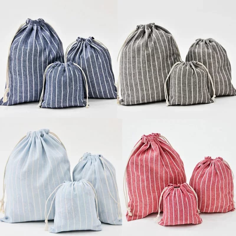 Sac de rangement de poche pour paquet, sac de rangement en tissu de coton avec cordon de serrage, sacs de rangement en tissu pour serviettes cosmétiques, trousse de toilette