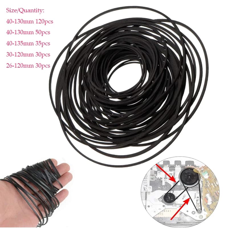 Courroies universelles pour cassette audio 30-120 mm, courroies en caoutchouc carrées courantes assorties pour enregistreurs, Walkman, lecteurs DVD