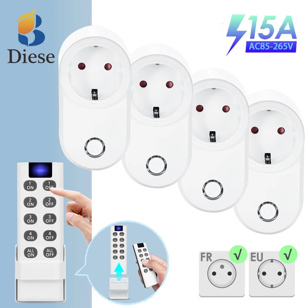 Prise de commande à distance sans fil universelle ue FR, 433MHz, 220V, 15a, pour maison intelligente, lampe, ventilateur, éclairage