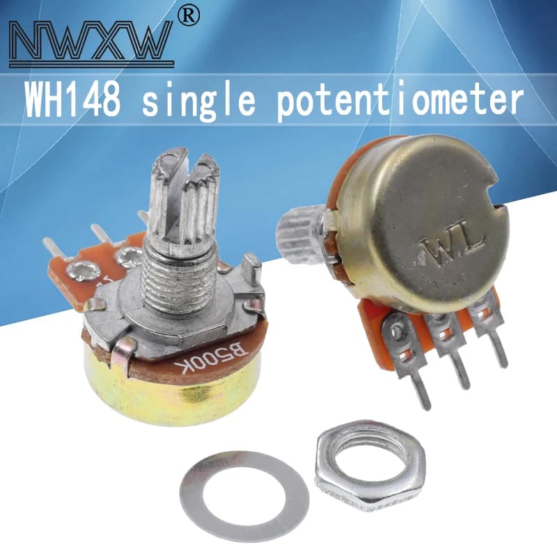 Potentiomètre de réglage de volume à 3 broches B504, WH-148 B500K 500k, longueur d'arbre de 15mm avec écrou et rondelle, 5 pièces/lot