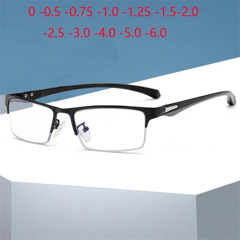 Lunettes de myopie sans bords, bloquant la lumière bleue, métal TR90, verres de Prescription, lunettes d'ordinateur 0 -0.5 -0.75 -1.0 à