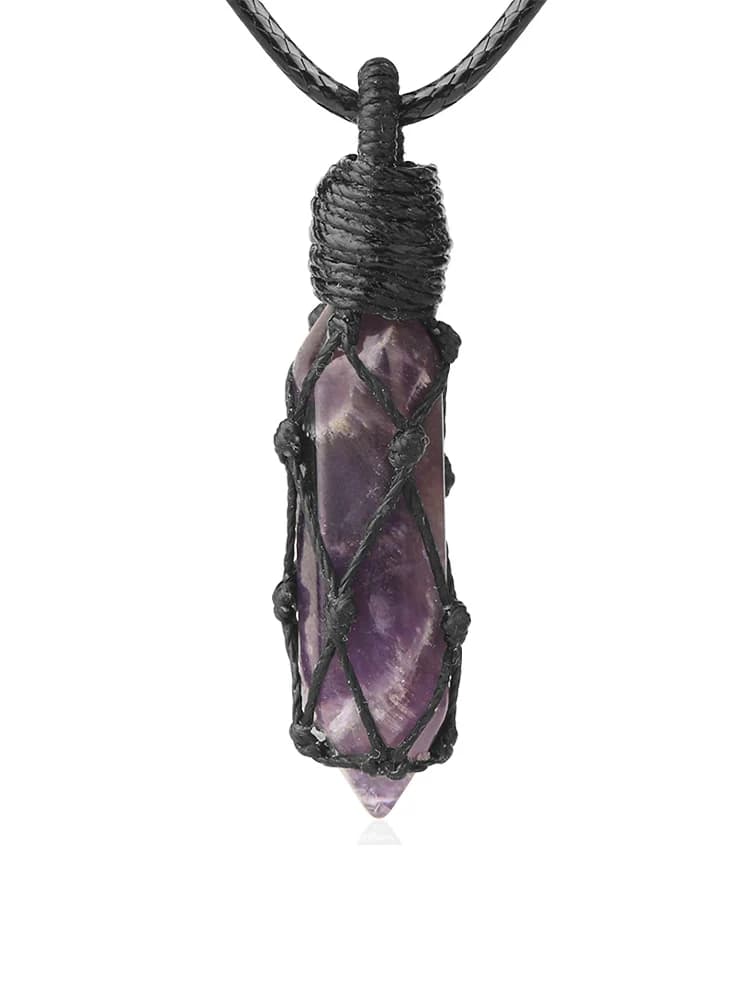 CSJA Collier en pierre naturelle Quartz, améthyste, cristaux, pendentifs, rose, vert, Aventurine, œil de tigre, obsidienne , véritables pierre naturelle et cristaux bijoux femme , collier pierre