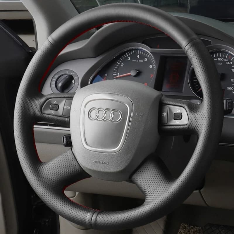 Housse de volant de voiture, en cuir artificiel, noir, pour Audi A3 8P Sportback A4 B8 Avant A5 8T A6 C6 A8 D3 Q5 8R Q7