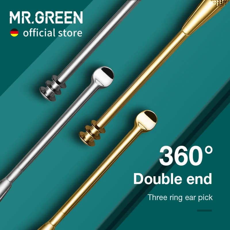 MR.GREEN – cure-oreille à Double extrémité, nettoyage à 360 °, trois anneaux, élimination du cérumen, nettoyeur, cuillère en acier inoxydable, outils de soins