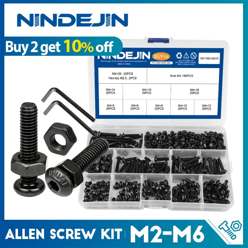 NINDEJIN vis à tête ronde hexagonale écrou en acier au carbone m2 m2.5 m3 m4 m5 m6 jeu de vis à tête ronde allen jeu de boulons et d'écrous