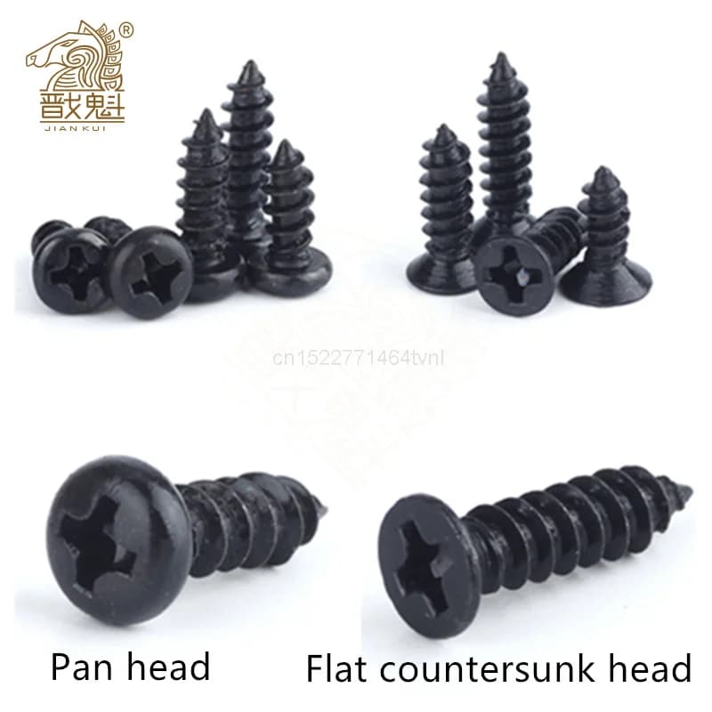 100 pièces M2 M2.6 M3 M3.5 acier noir Mini Micro petit Phillips plat tête fraisée croix ronde tête cylindrique autotaraudeuse vis à bois