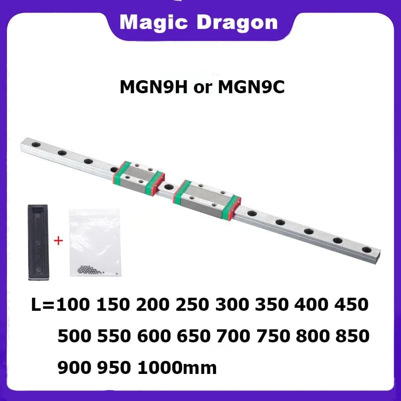 NOUVEAU Rail linéaire 9 mm MGN9 100 150 200 250 300 350 400 450 500 600 800 1000 mm + Bloc MGN9H ou MGN9C pour Imprimante 3D CNC