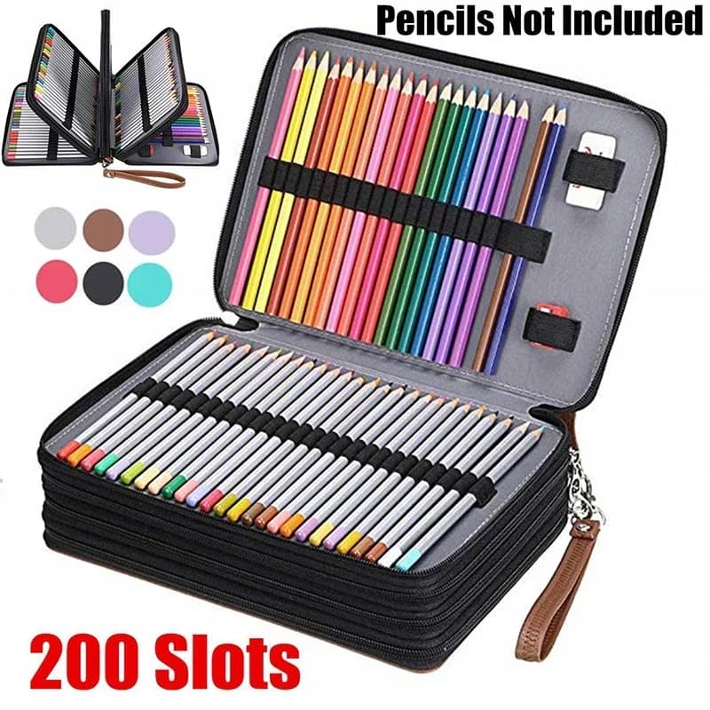Trousse à crayons colorée Portable à 200 fentes, étanche, grande capacité, sac à crayons en cuir PU, boîte pour cadeaux d'étudiants, fournitures artistiques