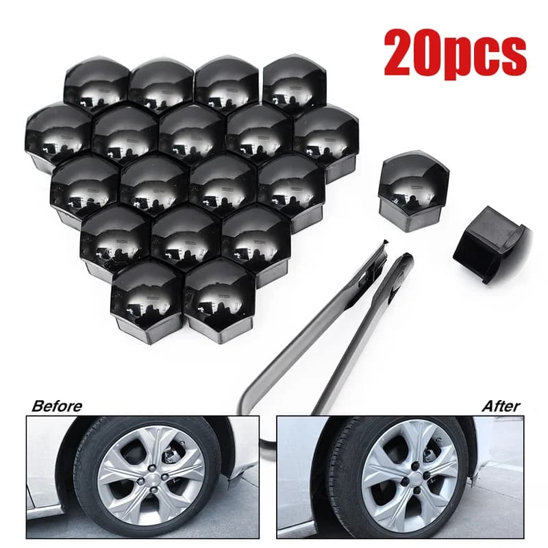 Bouchons d'écrou de roue de voiture, 20 pièces, 17mm 19mm 21mm, couvercle antirouille, moyeu de pneu automobile, vis de Protection, décoration d'écrou avec Clip noir