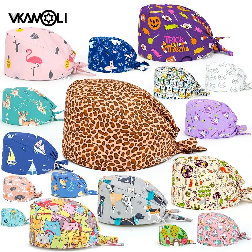 Casquette de gIslande unisexe à imprimé floral de dessin animé, chapeau réglable, casquette sanitaire, accessoires d'infirmière, prix de gros, travail