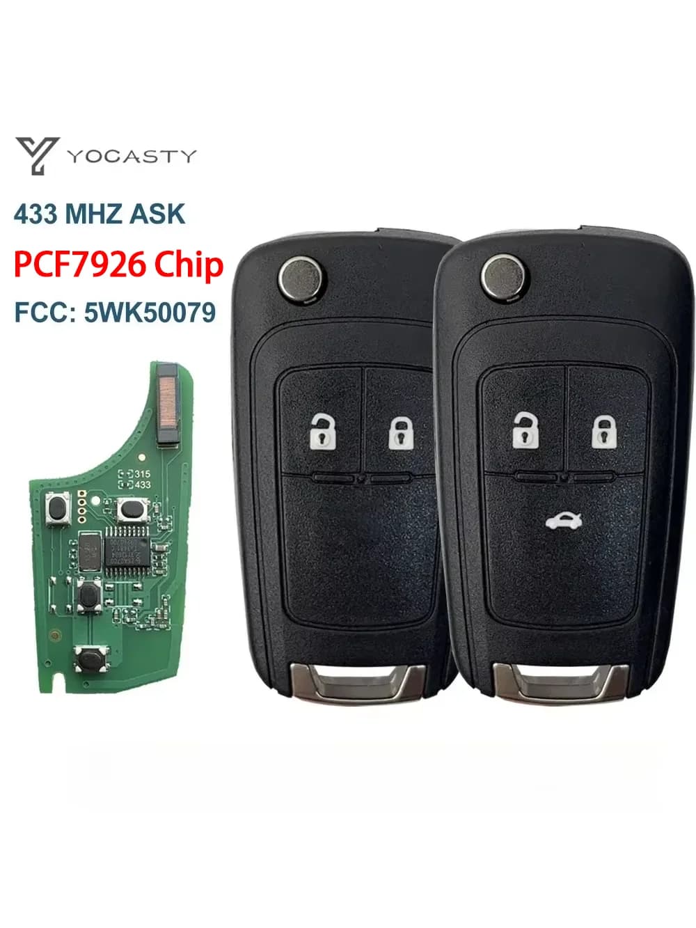Clé de voiture à rabat télécommandée YOCASTY 433MHz PCF7926 pour Chevrolet 2009 - 2017 Opel Vauxhall Astra J Corsa Tourer Insignia E Zafira Mokka