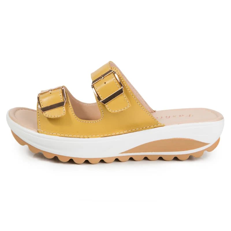 Sandales à semelles compensées pour femmes, bout ouvert, boucle à bout rond, noir, jaune, blanc, chaussures à plateforme, nouveauté 2021
