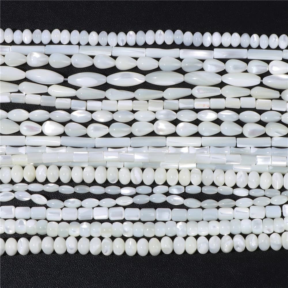 Perles de coquillage de nacre blanche naturelle, ovales rondes en coquillage d'eau douce pour la fabrication de bijoux, collier, Bracelet, bricolage, 15 pouces