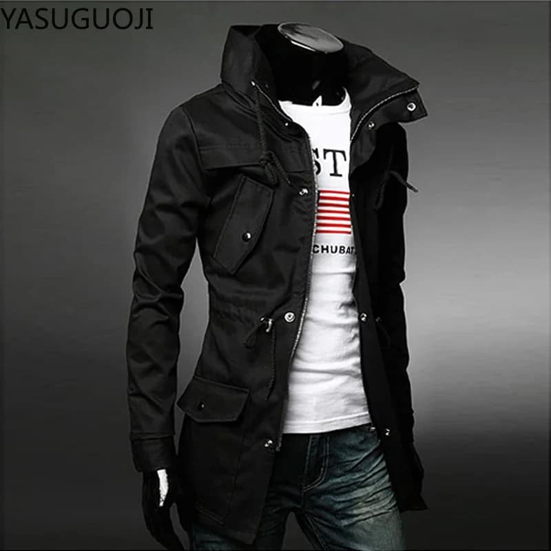 YASUGUOJI nouveau 2025 hommes Trench manteaux vêtements d'extérieur militaire Cargo veste hommes coupe-vent mâle classique mince coupe Trench manteau homme