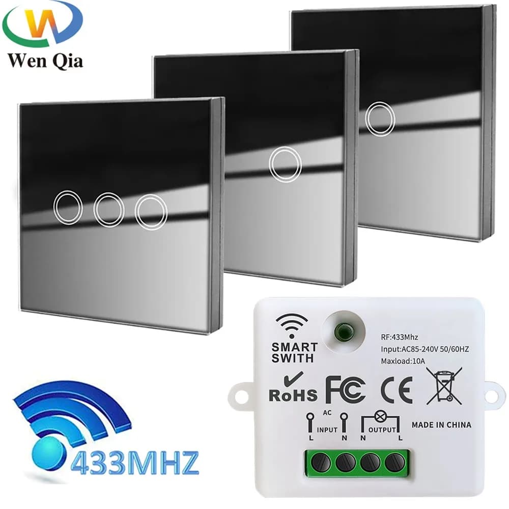Wenqia – interrupteur mural tactile sans fil pour maison intelligente, 433/110V AC, télécommande 220 mhz, panneau en verre, récepteur de lampe
