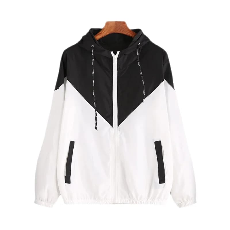 Veste à capuche à manches longues pour femmes, manteau patchwork, olympiques en peau fine, vêtements d'extérieur à coutures zippées, veste de sport de course, nouveau