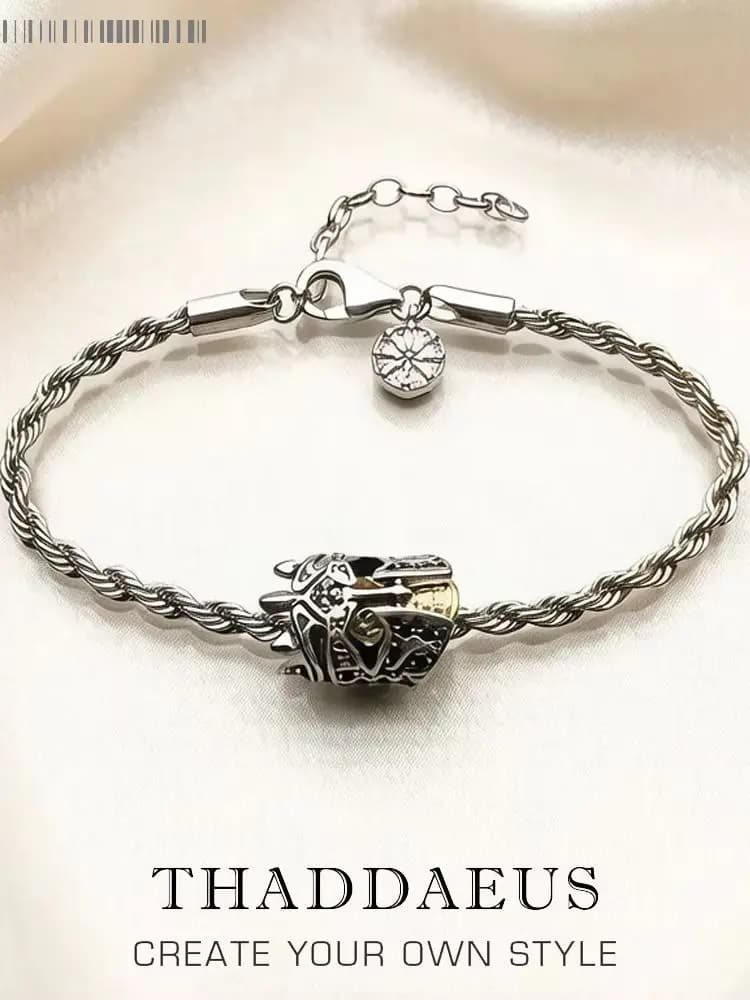 Bracelet chaîne en fil de roue Skull Knight Karma pour femmes et hommes, en argent Sterling 925, flambant neuf, cadeaux de fête d'été