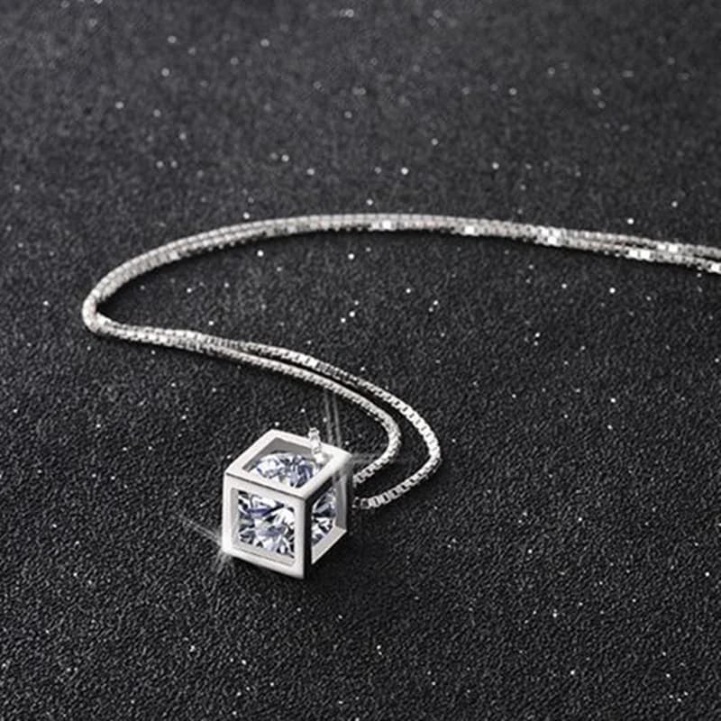 925 en Argent Sterling Bijoux De Mode 18 pouces Carré Brillant AAA Zircon Pendentif Collier Pour Les Femmes De Mariage Cadeaux D'anniversaire