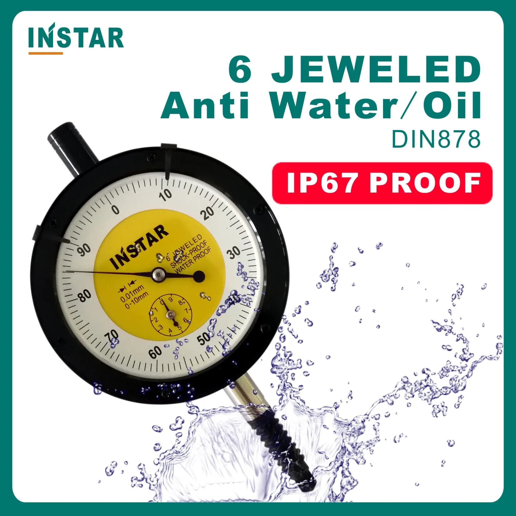 INSTAR – jauge à cadran IP67, étanche à l'eau et à l'huile, 0-10mm 0-20mm 0-30mm, Mini indicateur à cadran de qualité industrielle Standard DIN 0-3mm 0-5mm
