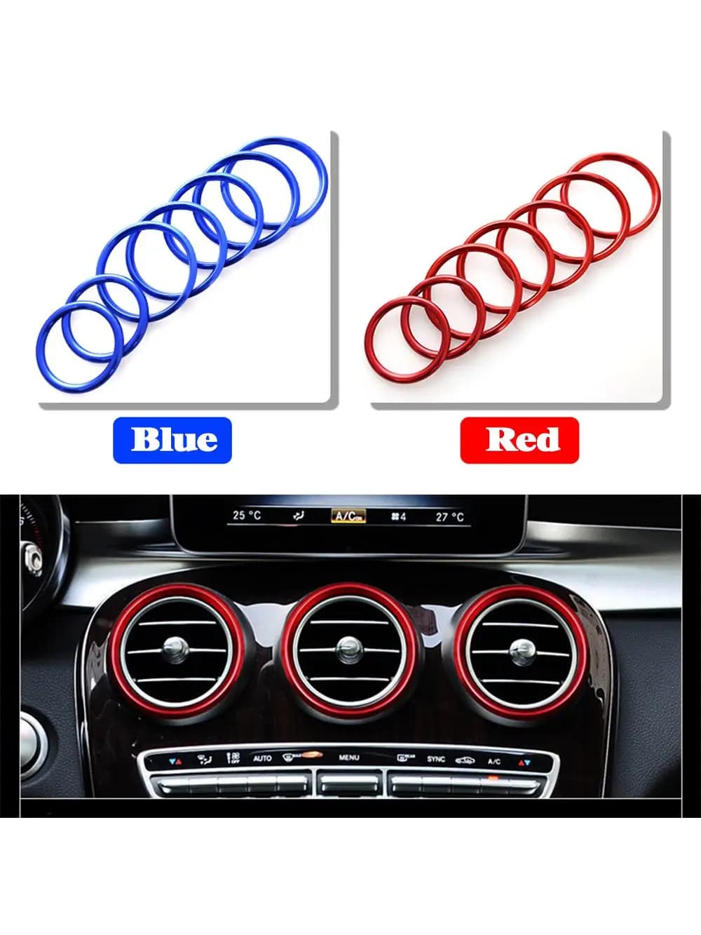 Yubao 7 pièces bleu/rouge extérieur climatisation sortie anneaux décoration couverture garniture pour Mercedes Benz classe C W205 GLC X253 2015-2010