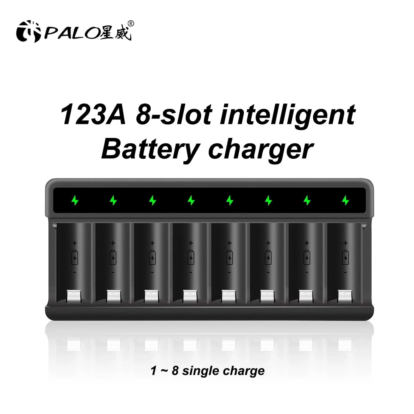 PALO – chargeur de batterie 16350 CR123 à 8 fentes, pour piles rechargeables 3.7V 16340 16350 CR123 CR123A, 100% Original