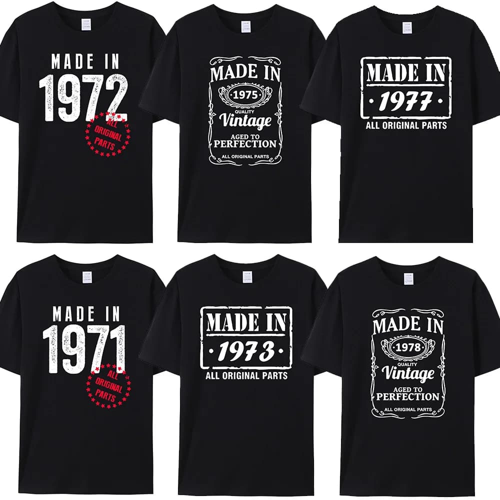 T-shirt vintage original en coton, fabriqué en 1970/1971/1972/1973/1974/1975/1976/1977/1978/1979, cadeau d'anniversaire pour père et petit ami