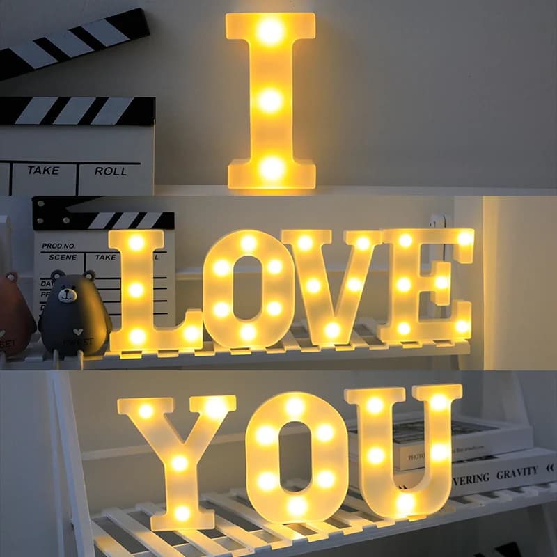 Alphabet lettre LED lumières lumineux numéro lampe décor batterie veilleuse pour la maison mariage anniversaire fête de noël décoration