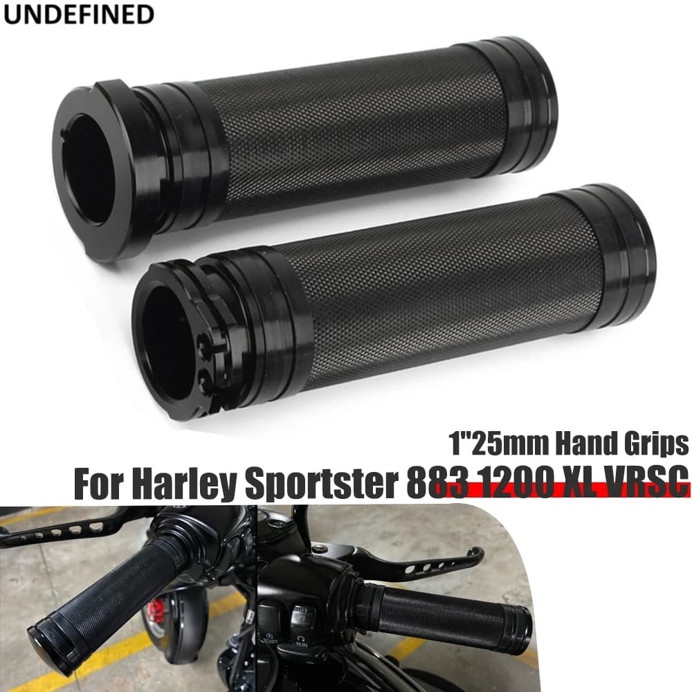 Poignées de moto en aluminium noir, 1 "25mm, pour Harley Sportster 883 1200 XL VRSC Touring Dyna Softail personnalisé 96-UP
