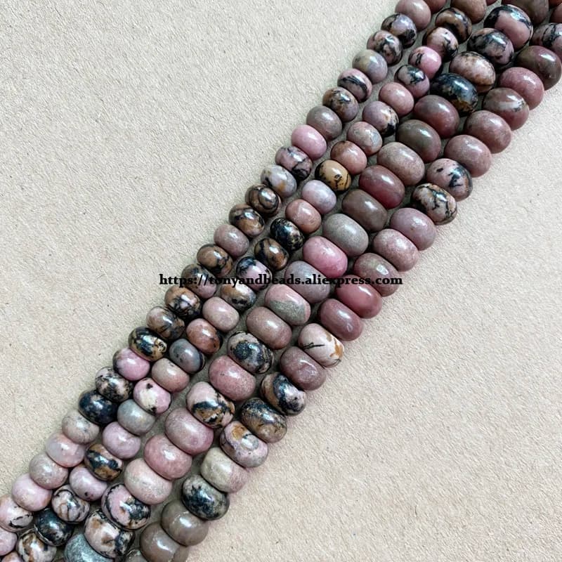 Rondelle lisse en pierre naturelle pour bijoux à bricoler soi-même, dentelle noire, rhodonite, perles adt, taille de choix, 4x6mm, 5x8mm, 7 po